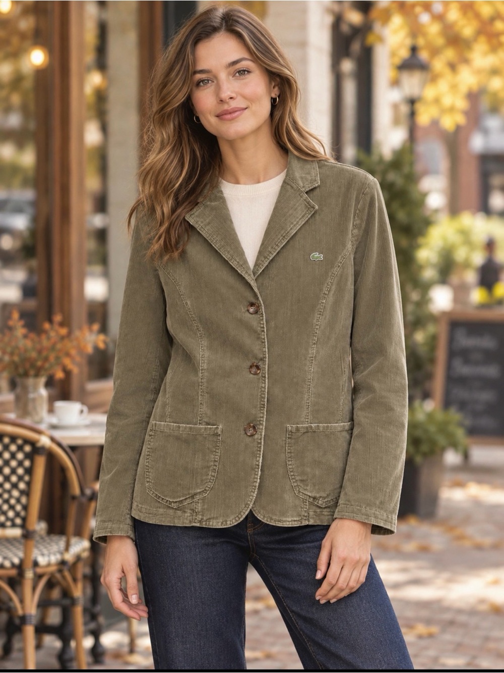 Lacoste Olive light Corduroy Notch-Collar Blazer 44/ US 12